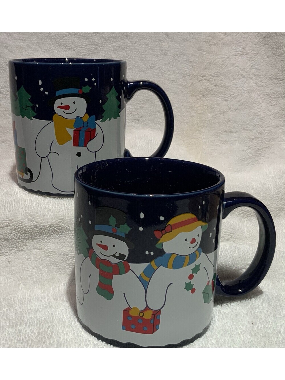 Vintage Lillian Vernon 92’ Christmas Snowman 12oz. Mugs each W/Different Scene